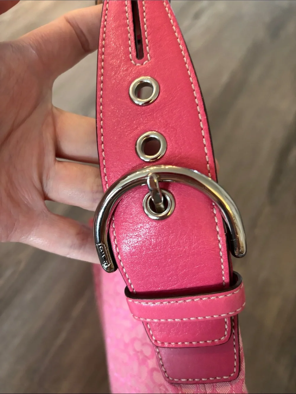 Coach Y2K Pink Signature Hobo Bag with Suede Trim